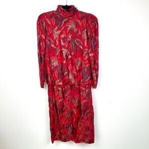 Vintage 80s Womens Dress Sz M Dark Fairy Structured Artsy Eclectic Red Indie